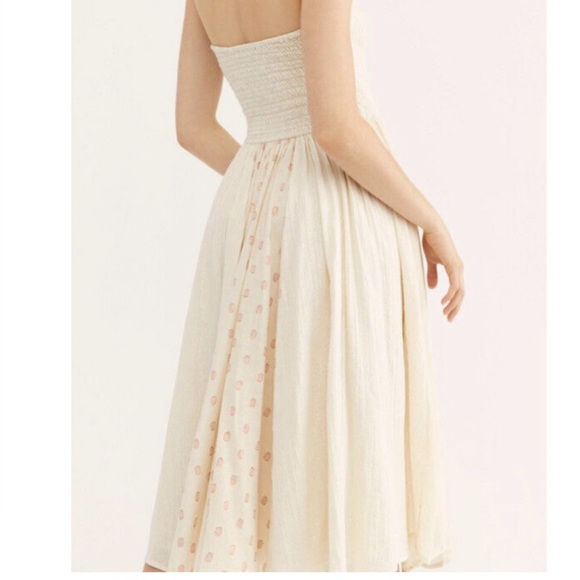 Free People AMANDA METALLIC LUREX STRIPE Strapless Cotton DRESS (M) in cream - Picture 4 of 12